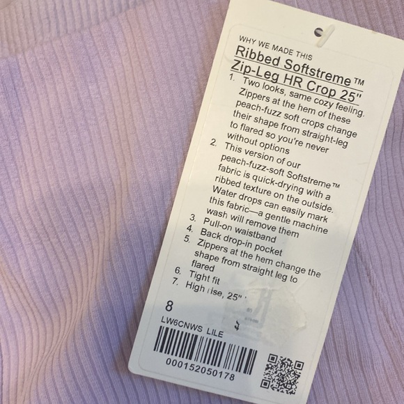 LULULEMON NWT Ribbed Softstreme Zip-Leg HR Crop Pant 25" | Lilac Ether | Size 8 - Picture 4 of 6